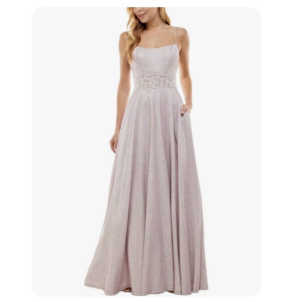 City Vibe Juniors' Sleeveless Glitter Ball Gown Lavender Size 5
